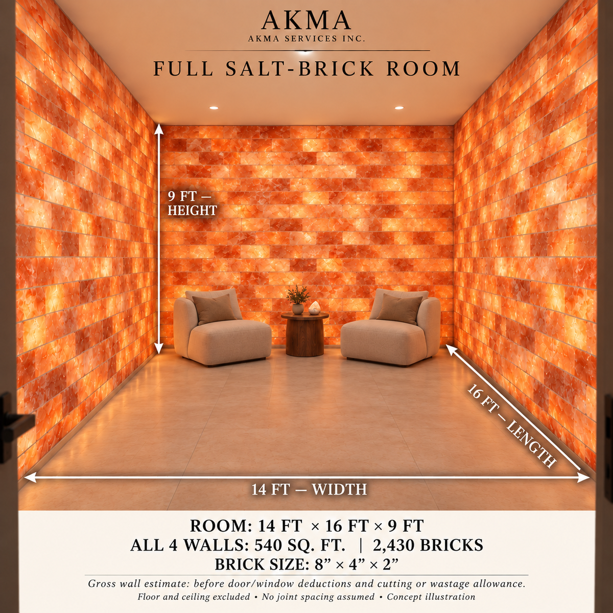 Himalayan Pink Salt Room Design – 14 × 16 ft | Spacious Relaxation Room