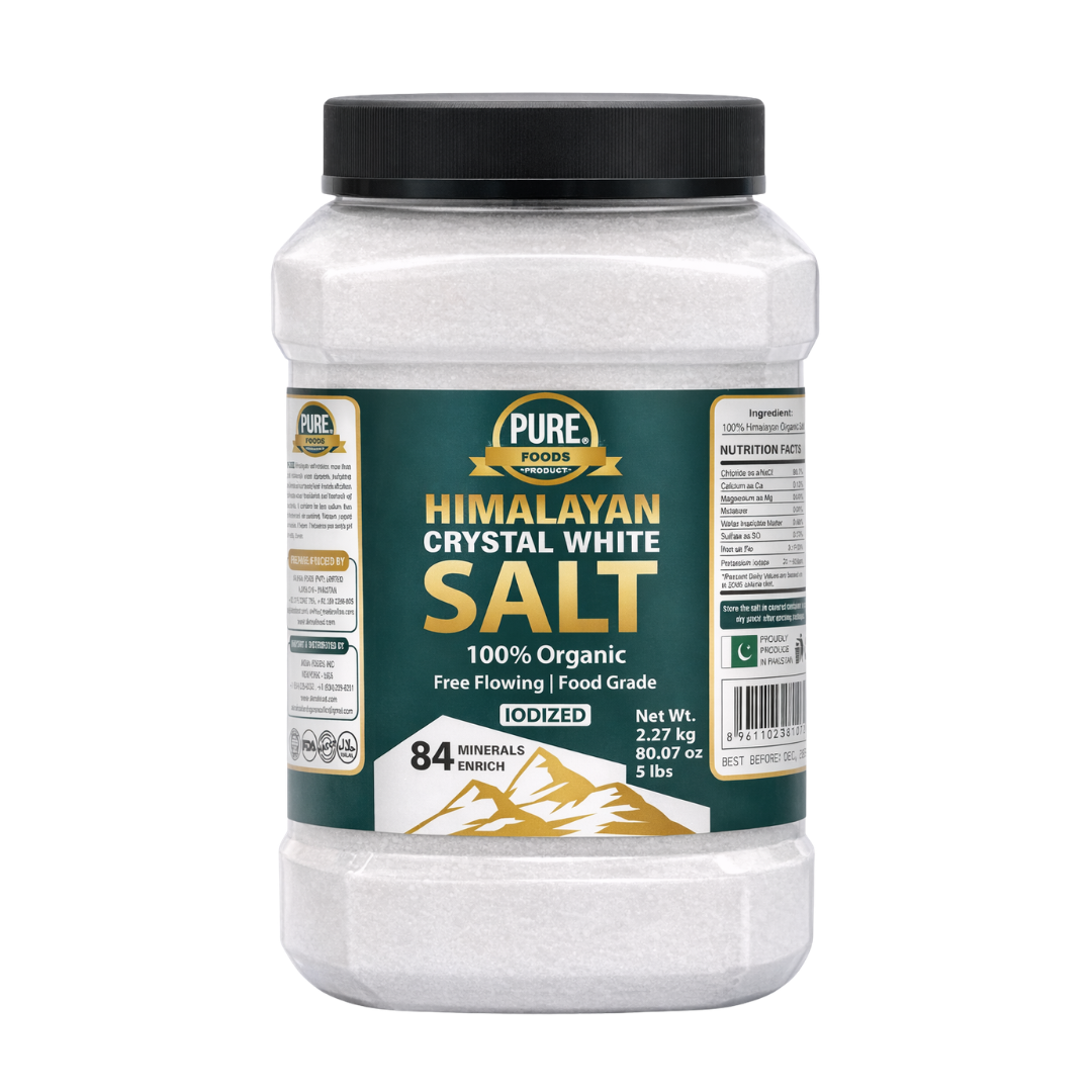 PURE HIMALAYAN CRYSTAL WHITE SALT FINE | JAR 2270 g | 80.07 oz | 5 lbs