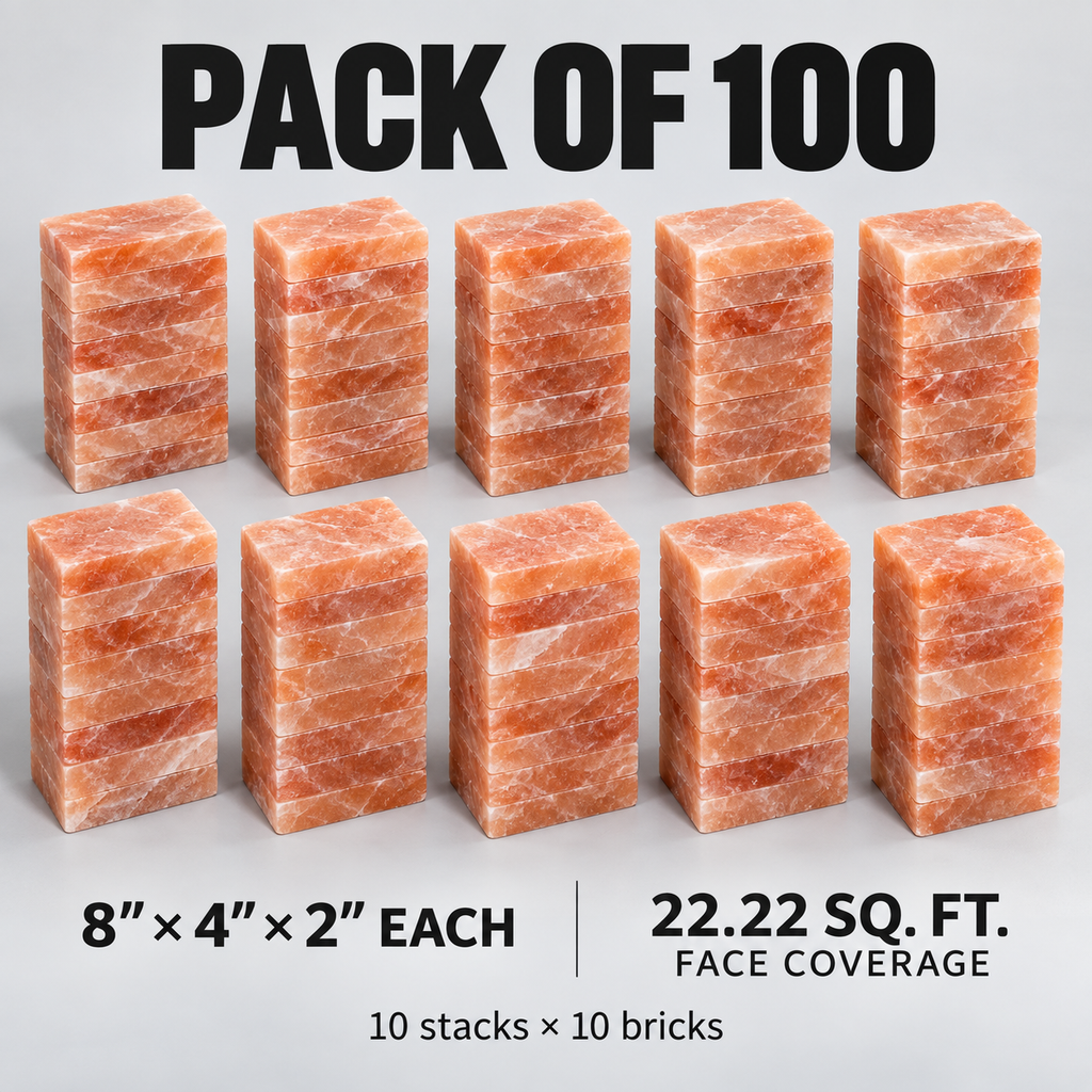 Himalayan Pink Salt Bricks – Pack of 100 | 8 × 4 × 2 Inches