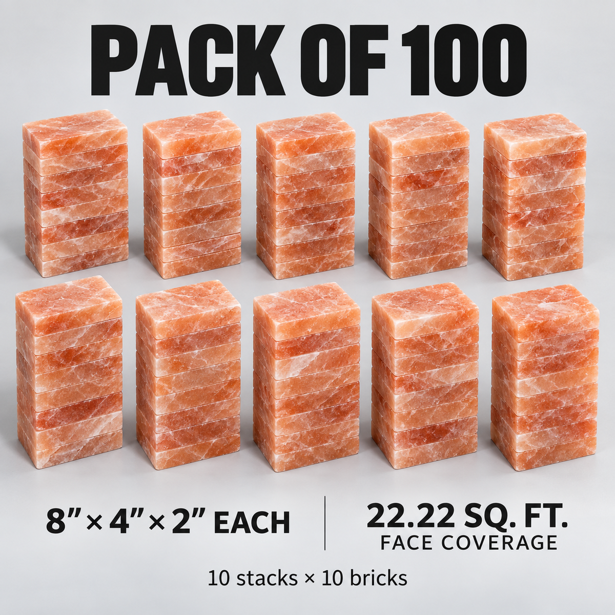 Himalayan Pink Salt Bricks – Pack of 100 | 8 × 4 × 2 Inches