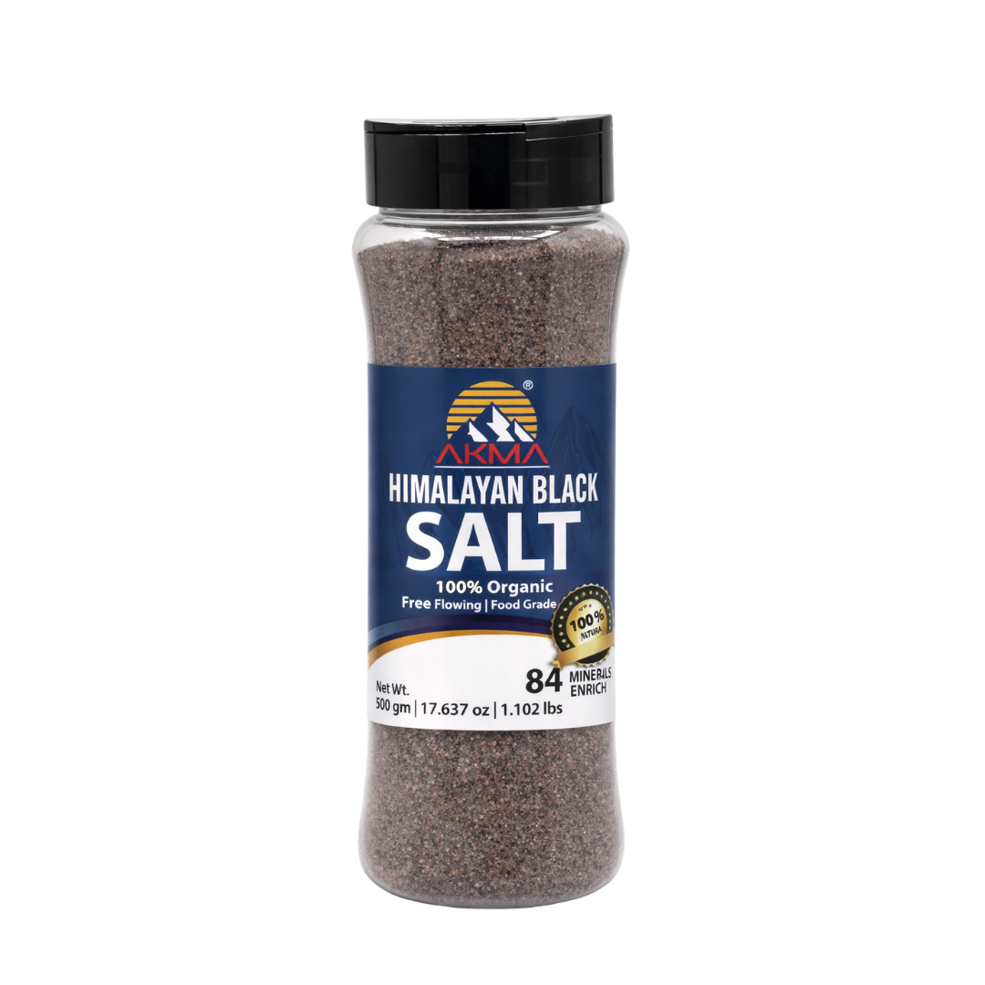 AKMA HIMALAYAN BLACK SALT FINE | SHAKER BOTTLE 500 g | 17.63 oz | 1.10 lbs