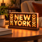 New York Chevron 3D Salt Brick Lamp with Wooden Base – 8 × 4 × 2 Inches