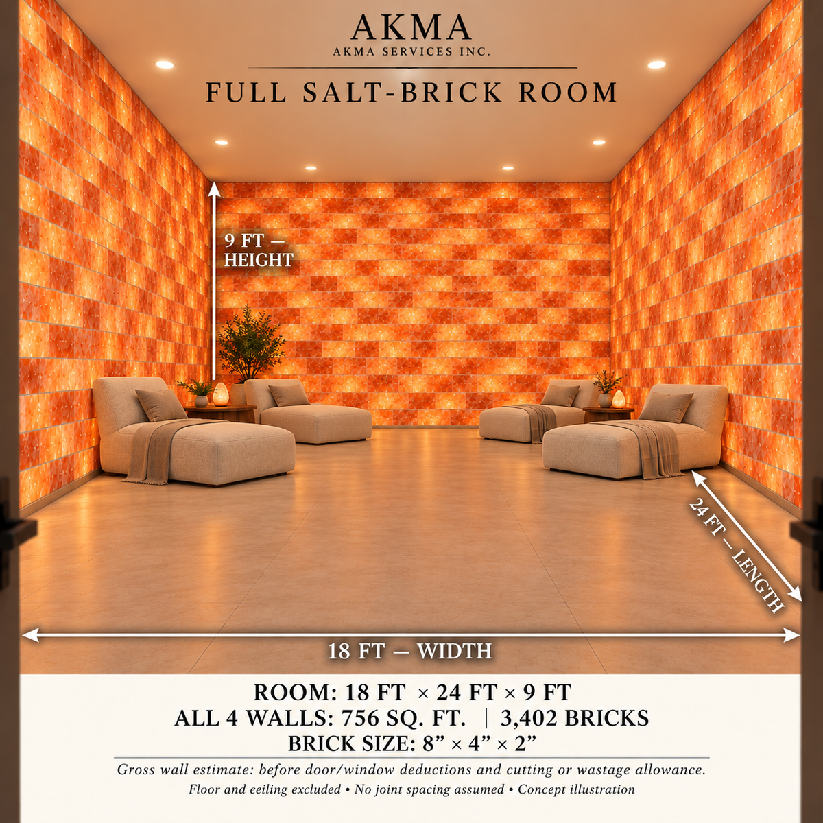 Himalayan Pink Salt Room Design – 18 × 24 ft | Large Spa & Relaxation Lounge