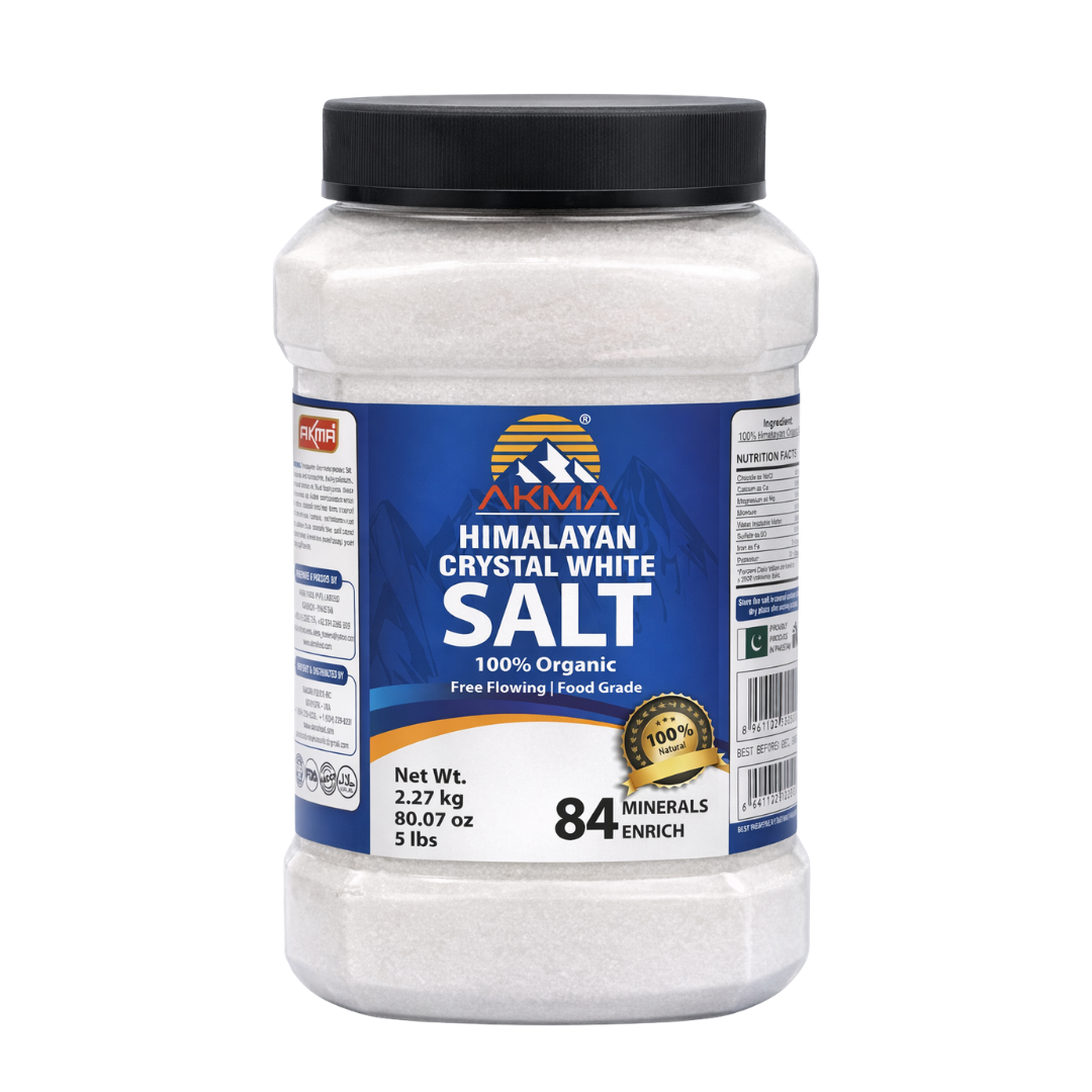 AKMA HIMALAYAN CRYSTAL WHITE SALT FINE | JAR 2270 g | 80.07 oz | 5 lbs