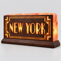 New York Art Deco 3D Salt Brick Lamp with Wooden Base – 8 × 4 × 2 Inches