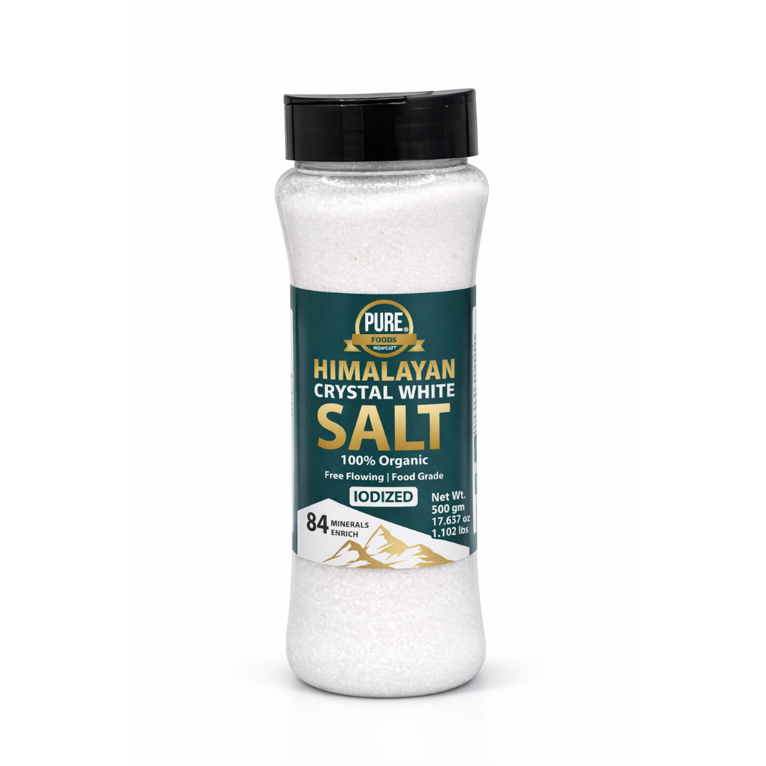 PURE HIMALAYAN CRYSTAL WHITE SALT FINE | SHAKER BOTTLE 500 g | 17.63 oz | 1.10 lbs