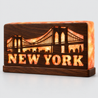 New York Brooklyn Bridge 3D Salt Brick Lamp with Wooden Base – 8 × 4 × 2 Inches