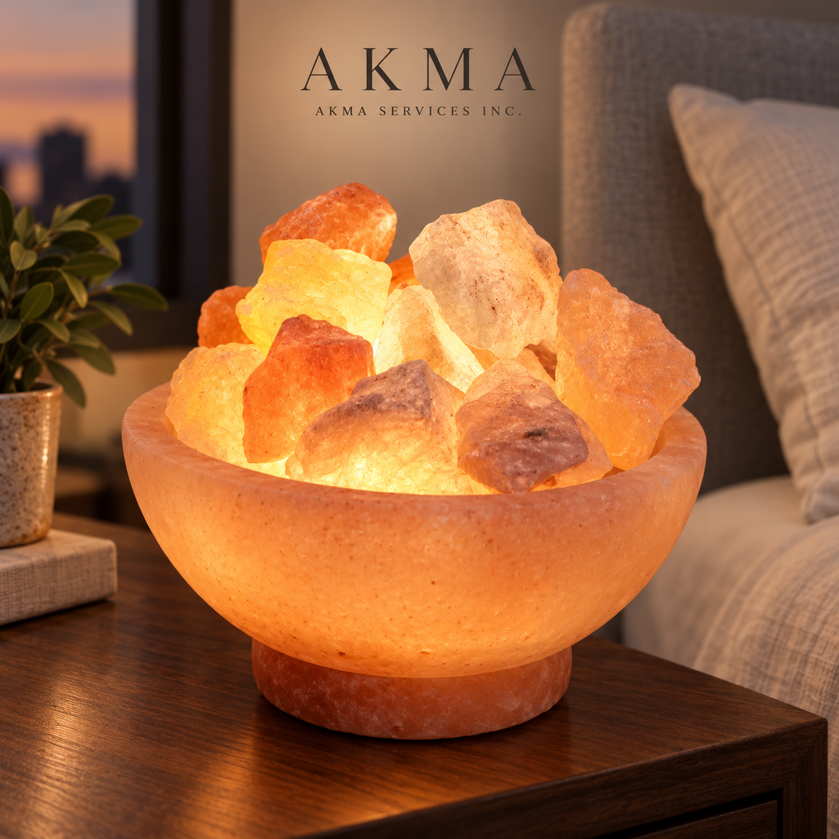 AKMA Pink Salt Fire Bowl Lamp