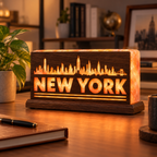 New York Skyline 3D Salt Brick Lamp with Wooden Base – 8 × 4 × 2 Inches