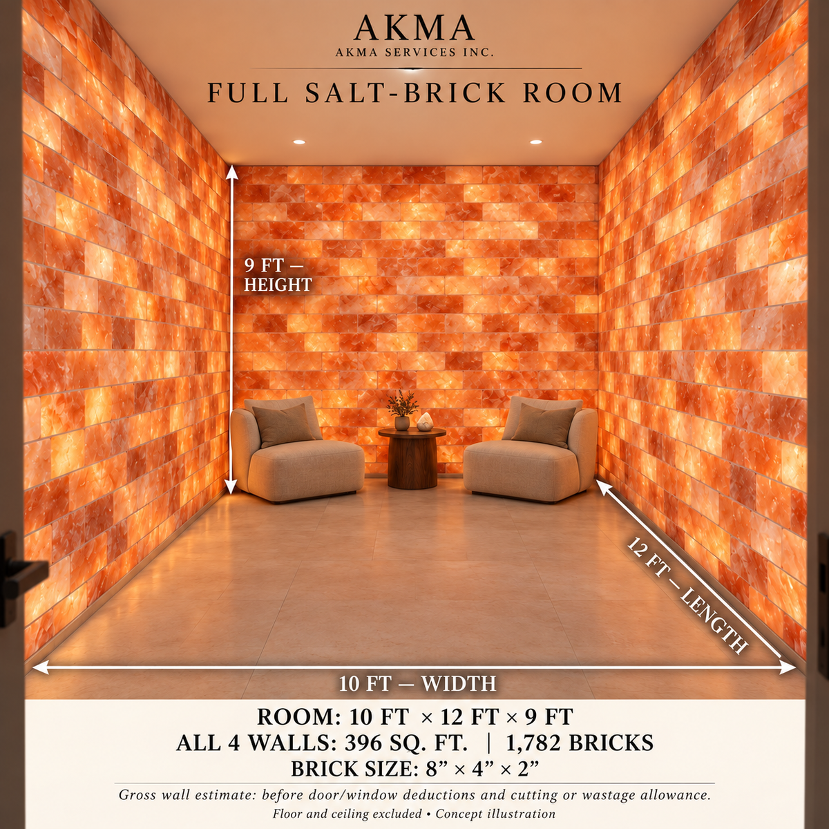 Himalayan Pink Salt Room Design – 10 × 12 ft | Full Four-Wall Coverage