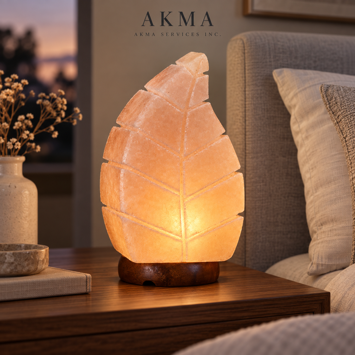 AKMA Leaf Shape Pink Salt Lamp