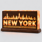 New York Skyline 3D Salt Brick Lamp with Wooden Base – 8 × 4 × 2 Inches